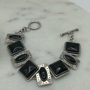 Sterling Silver 925 Black Geometric Southwestern style Bracelet